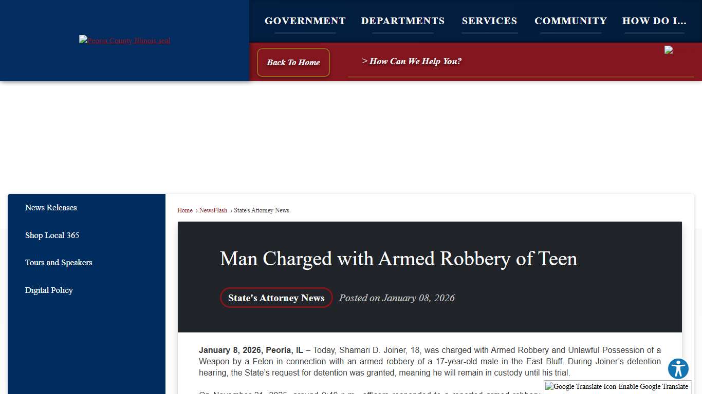 Man Charged with Armed Robbery of Teen • Peoria County, IL